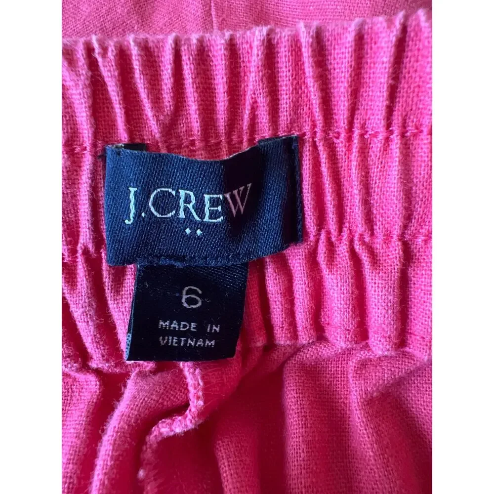 J. Crew Bright Pink Linen Drawstring Pocket Jogger Pants Size 6